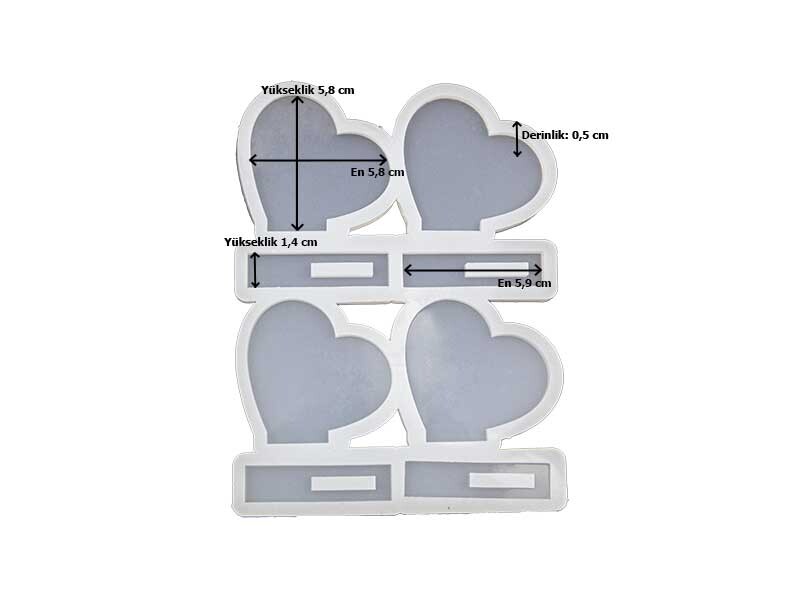 4'lü Kalp Model Masa Süsü Epoksi Kalıbı EPK-450 - 2