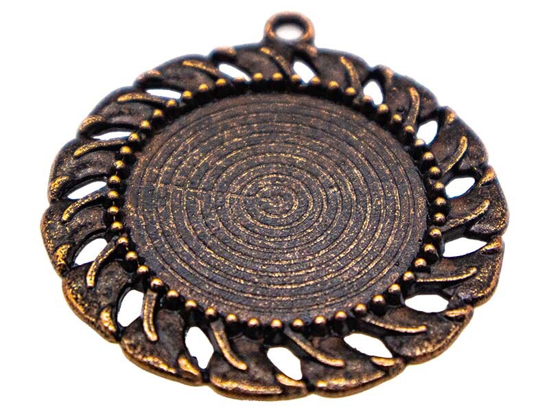 Büyük Yuvarlak Antik Bakır Epoksi Kolye Ucu 5 Adet - 3