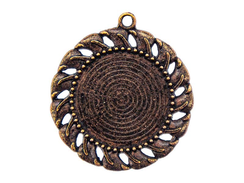 Büyük Yuvarlak Antik Bakır Epoksi Kolye Ucu 5 Adet - 5