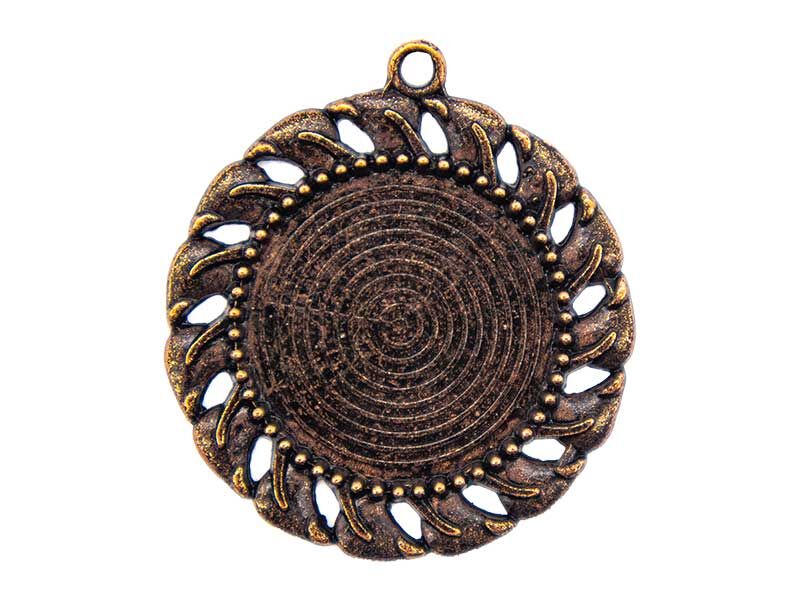 Büyük Yuvarlak Antik Bakır Epoksi Kolye Ucu 5 Adet - 5