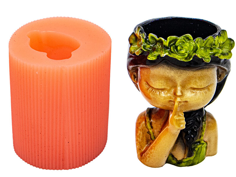 Çiçekli Sus Yapan Kız Beton Saksı Silikon Kalıp B-109 - 1