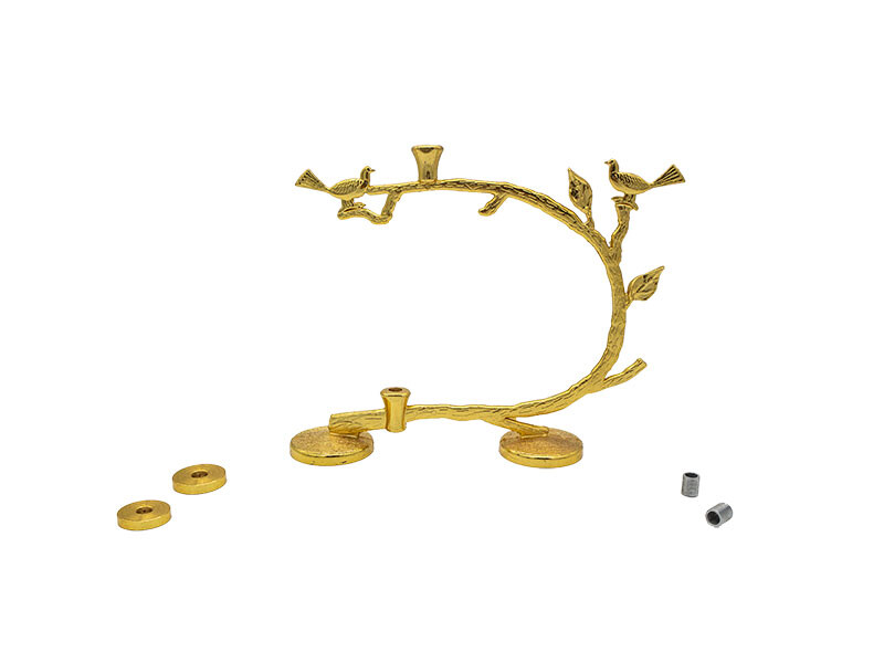 Epoksi Dalda Kuş Figürlü Kek Standı Demiri Gold - 2