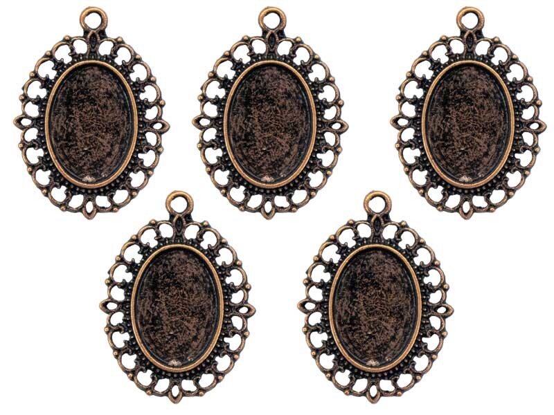 Küçük Ayna Figür Antik Bakır Epoksi Kolye Ucu 10 Adet - 2