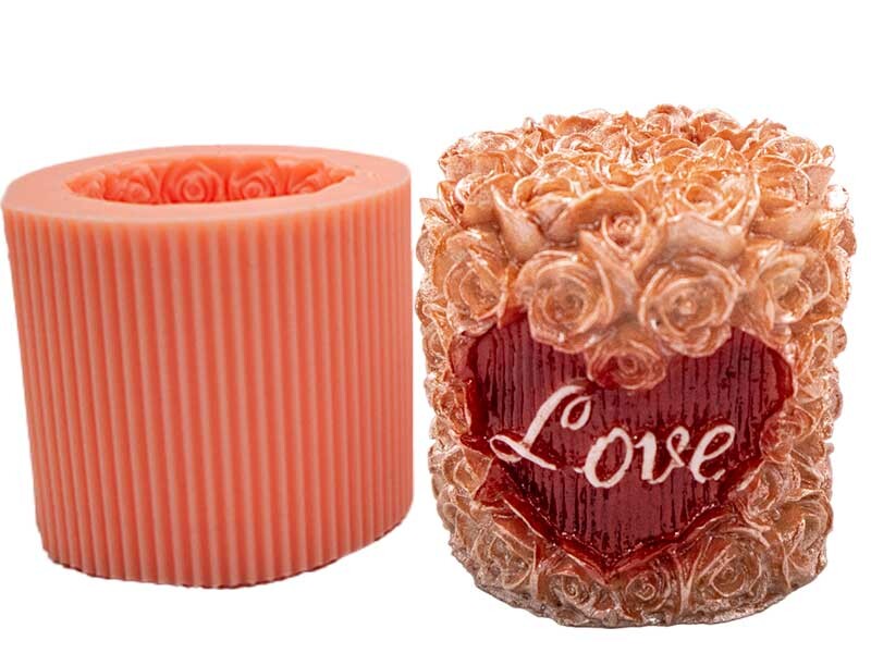 Love Yazılı Güllü Silindir Mum Kalıbı M-193 - Kimyacınız