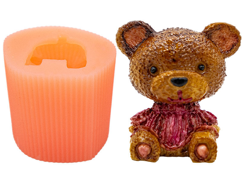 Süslü Oturan Ayıcık Silikon Mum Kalıbı M-283 - 1