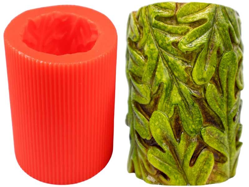 Yapraklı Silindir Silikon Mum Kalıbı M-107 - 1